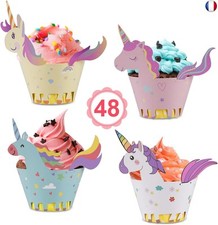 Vabaso 48 Pièces Licorne Cupcake Wrappers, décoration de Muffin à gâteau pour Le
