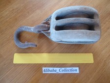 Grosse poulie de bateau double reaux ancienne déco marine bord de mer