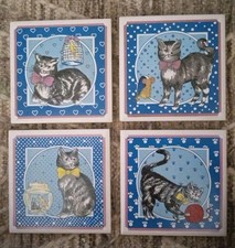 Vtg ceramic cat tile - ceramic,