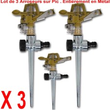 Lot de 3 Arroseurs asperseurs de jardin sur piquet  Pelouse gazon potager 380 m²