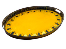 Antique 19th C. French Victorian Hand Painted Tole Metal Vine theme Oval Tray