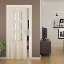 PORTE ACCORDÉON INTÉRIEUR PVC AVEC VERRE PLACARD 88,5x214 CM JOINT RIGIDE BOUTON