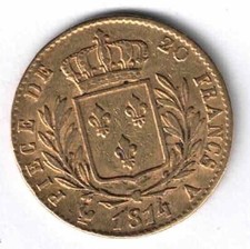 20 FRANCS OR LOUIS XVIII Buste Habillé 1814 A