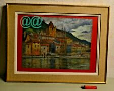 Aquarelle Gouache Léopold Pradère 1869-1941 Port Sainte Marie 1926 pont suspendu