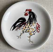 ASSIETTE AU COQ FAIENCE DE SALINS VINTAGE D 24cm XXème D'APRES HANS ERNI