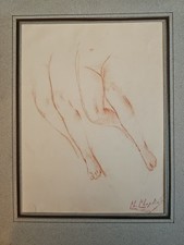 XIXe Dessin Ancien Etude Sanguine Signé Charles Joshua Chaplin Jambes Femme ART