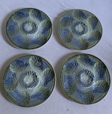 4 Assiettes A  Huitres En Barbotine Faience De Sarreguemines Tbe Lot  2