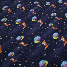Tissu coton jersey renards ballon étoiles bleu marine orange coloré tissu enfant