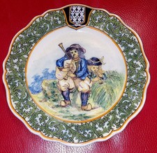 RARE ASSIETTE QUIMPER PORQUIER BEAU MUSICIENS CORNEMUSE BINIOU