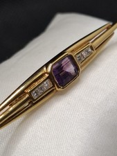 Ancienne Broche En Plaquer Or 18k 750 Pierre Améthyste Art Déco Nouveau Créateur