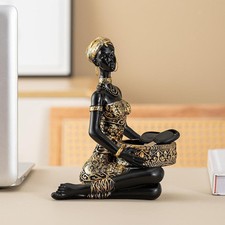 Sculpture de femme africaine décorative de table, statue noire 19 cm haut