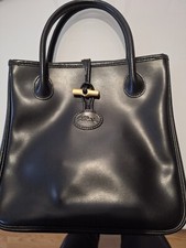 Sac à main Vintage Original "LONGCHAMP" en cuir noir - Modèle "Le Roseau" -TBE-