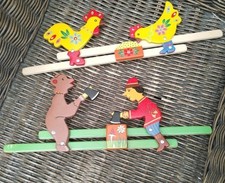 Lot 2 Jouets Bois Articulés Animés – Ours Bûcheron Coqs Mouvement Déco Unique