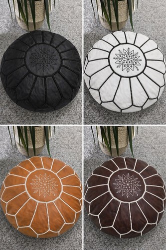 Moroccan leather ottoman pouf - leather,