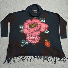 Défaut Desigual Femmes Surdimensionné Pull XL Bleu Frange Floral Sequin Pull