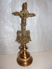 ANCIEN CRUCIFIX EN BRONZE ET LAITON SUR SOCLE XIXème CHRIST CROIX