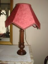 Grand abat-jour hexagonal  "tissu rouge marbré et galon ancien " 47cm