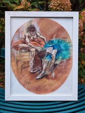 DESSIN BALLERINES DANSE CLASSIQUE AU FUSAIN ET PASTELS 27 X 33 CM