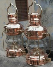 Lot de 2 pièces 14" laiton et cuivre ancre bateau lumière lampe à pétrole lan...