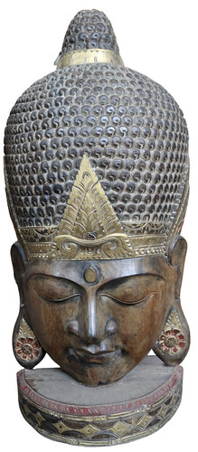 Tête bouddha bois - tête, de