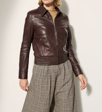 Veste en cuir femme marron