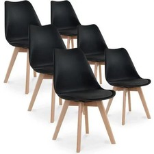 Lot de 6 Chaises Scandinave CATHERINA, Pieds en Bois Massif, Noir, Blanc ou Gris