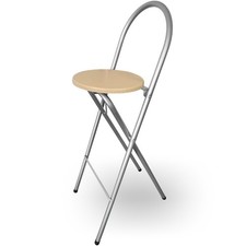 KMH® Tabouret de bar Bill – Pliable et gain de place, couleur argent/décor hêtre