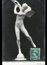 ART SCULPTURE Salon de Paris 1908 ,Naturisme ANGE Musicien FLUTE par A. SUCHETET