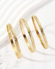 3x Bracelet Femme Bijoux Fin Doré Or Jaune Jonc Rigide Metal Cercle Rond Acier