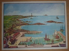 Carte affiche scolaire MDI Plage, rochers, phare, port