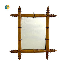 Miroir mural ancien vintage bois imitation faux bambou rectangulaire France