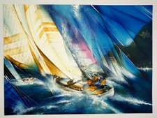 Voiliers Monaco LITHOGRAPHIE signée RAYMOND POULET 4/80 MARINE Bateaux XX°