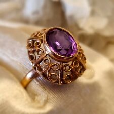 Bague Vintage  60's 70's - Or Rose 14k 585/000 Saphir Rose Taille 61 - 4,3g