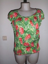 LEGERE AMPLE BLOUSE FEMME LIBERTY ISLAND MOTIF VEGETATION VERT ROUGE T:38/40