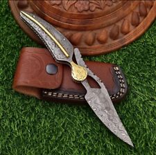 Couteau de poche à feuille unique Couteau pliant Damas  Forge À La Main