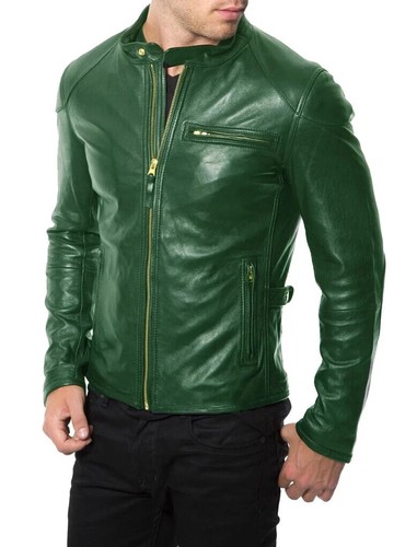 Veste cuir vert - cuir,