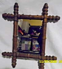 LBC C1 ANCIEN MIROIR DE BARBIER RECTANGULAIRE CADRE BOIS FACON BAMBOU 38/31CM