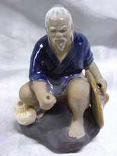 STATUETTE SUJET CERAMIQUE EMAILLEE ANCIENNE STATUE HOMME ASIATIQUE CHINE CHINESE