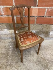 Chaise Ancienne Art Deco Bois + Assise Tissu XIXeme Vintage #C737