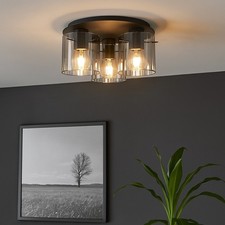 Plafonnier Lumière pour Salle à Manger Gris Luminaire de Cuisine Verre Fumée D