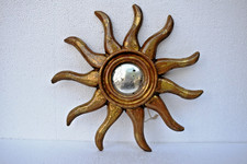 Miroir Convexe Vintage En Bois Doré À Pendre Murale Style Mi-Siècle