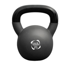 Kettlebell noir 20 kg, poignée ergonomique, base plate en néoprène