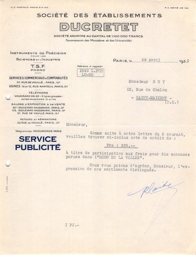 1930 etab ducretet paris - ducretet, a