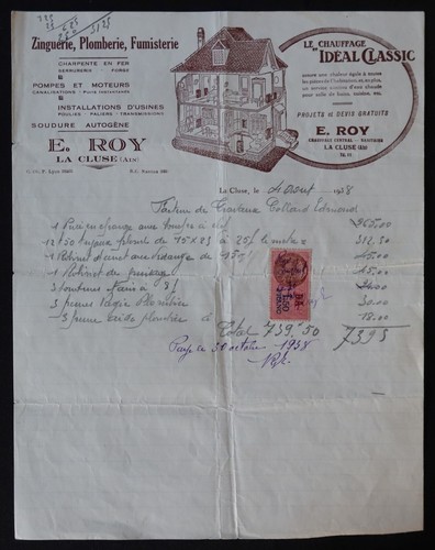 Facture cluse ain 1938 - facture,