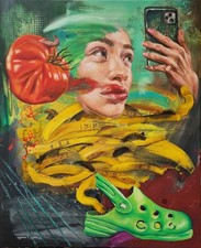 Lysiane D. COSTE Tableau acrylique sur toile , painting Figuration 50/61cm