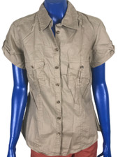 LOGG H&M Chemisette Femme Kaki Manche Courte Poche Occasion Top Qualité T 42