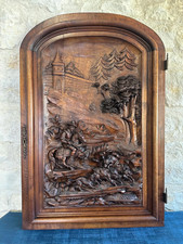 Rare 38in Hunting Wall Sculpture, Victorian Hand Carved Wood Salvaged Door