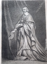 Gravure 19°  Portrait Cardinal Richelieu d'après Philippe de Champaigne