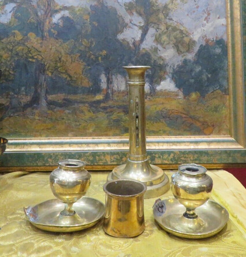 Ancien lot bougeoirs cuivre - bougeoirs,