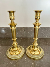 Paire Flambeaux Bougeoirs Chandeliers Bronze Doré Style Empire France 